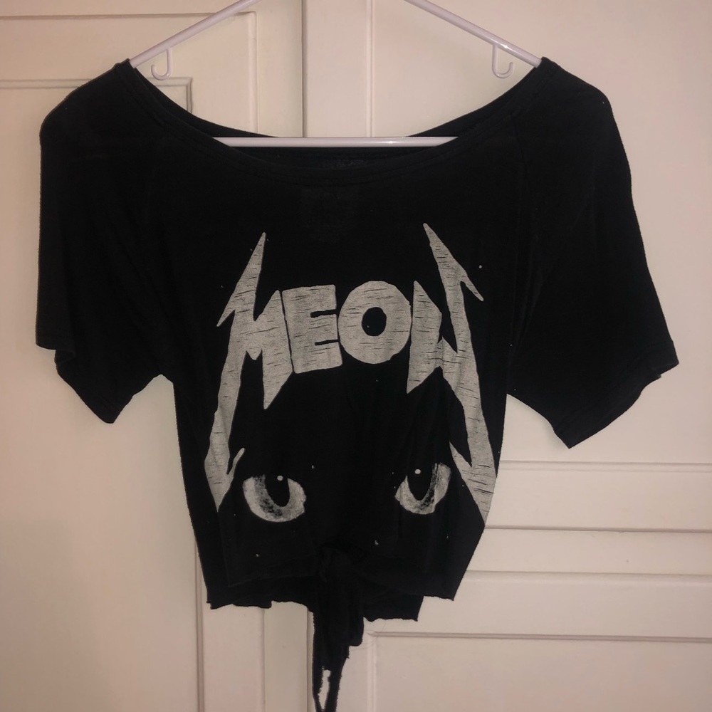 METALLICA “Meow” UNIF knot-tie cropped cat tshirt 🐈‍⬛